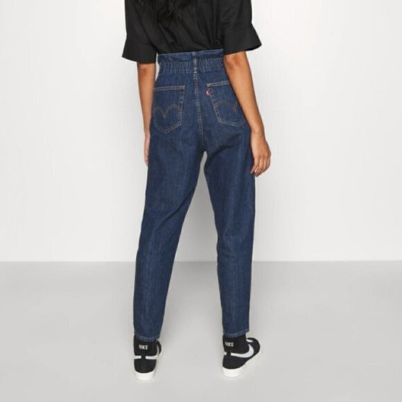 NWT Levi’s Jeans Denim High Waisted Hipster Blue Dark Wash Paperbag Size 24 - Picture 2 of 9